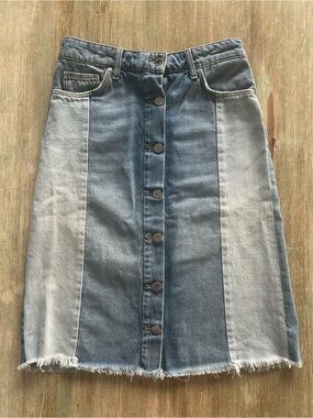 Mango Two-Tone Patchwork Blue Button-Front Denim Skirt, XS